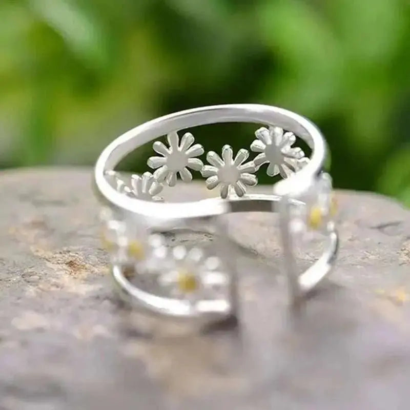 Daisy Delight Adjustable Silver Ring - Chic Daisy Sterling Silver Ring - Mystic Soul Jewelry