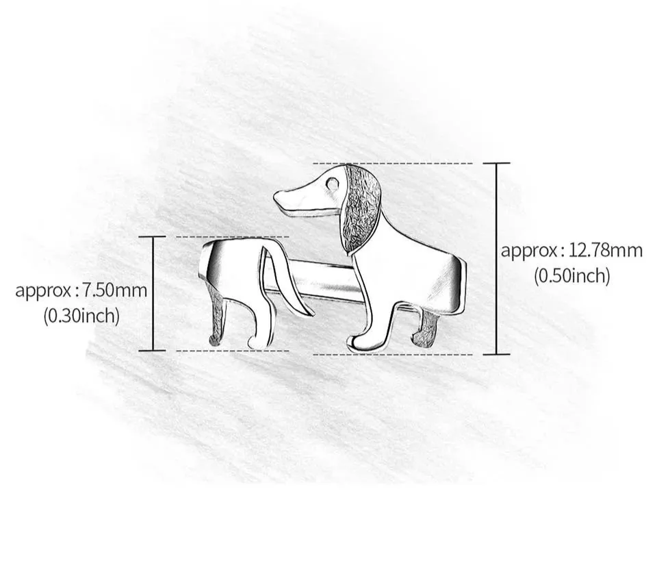 Measurement chart showing dimensions of a dog-shaped object on a white background.