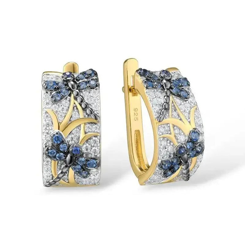 Dragonfly Dreams Jewelry Set - Blue Spinel & Cubic Zirconia Ring & Earrings Set | 925 Sterling Silver with Gold Plating | Transformation Collection - Mystic Soul Jewelry