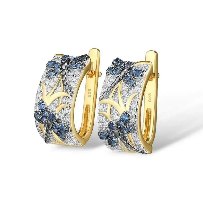 Dragonfly Dreams Jewelry Set - Blue Spinel & Cubic Zirconia Ring & Earrings Set | 925 Sterling Silver with Gold Plating | Transformation Collection - Mystic Soul Jewelry