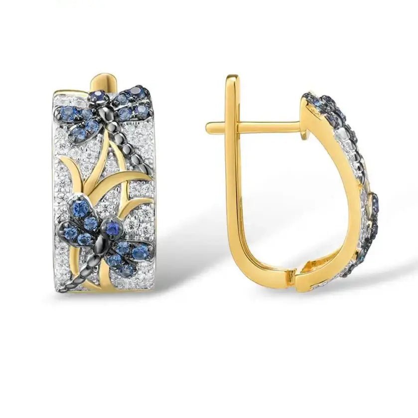 Dragonfly Dreams Jewelry Set - Blue Spinel & Cubic Zirconia Ring & Earrings Set | 925 Sterling Silver with Gold Plating | Transformation Collection - Mystic Soul Jewelry