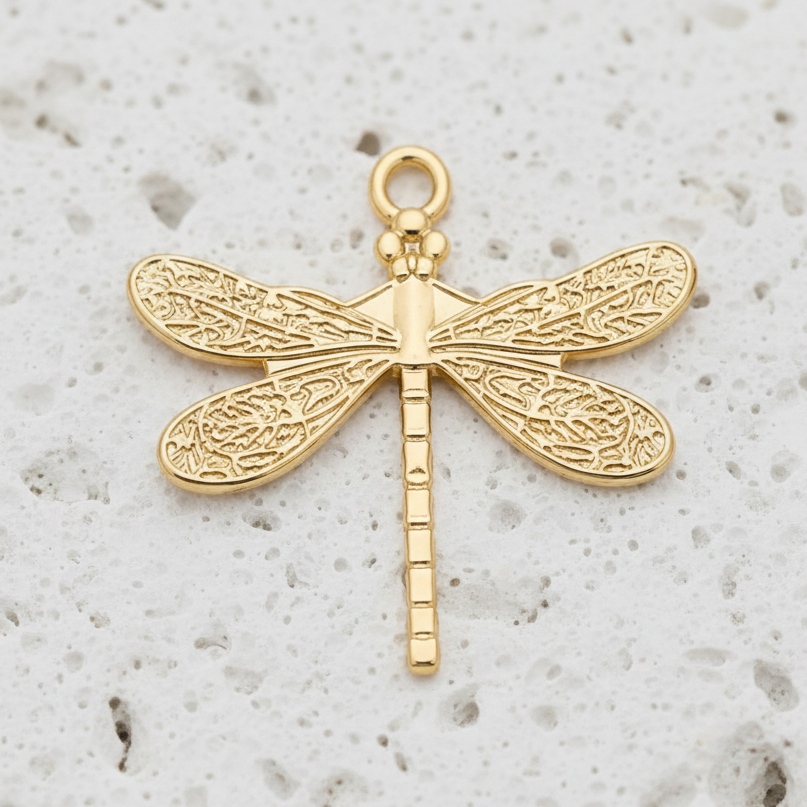 Gold plated dragonfly charm for crystal bracelets — symbol of transformation
