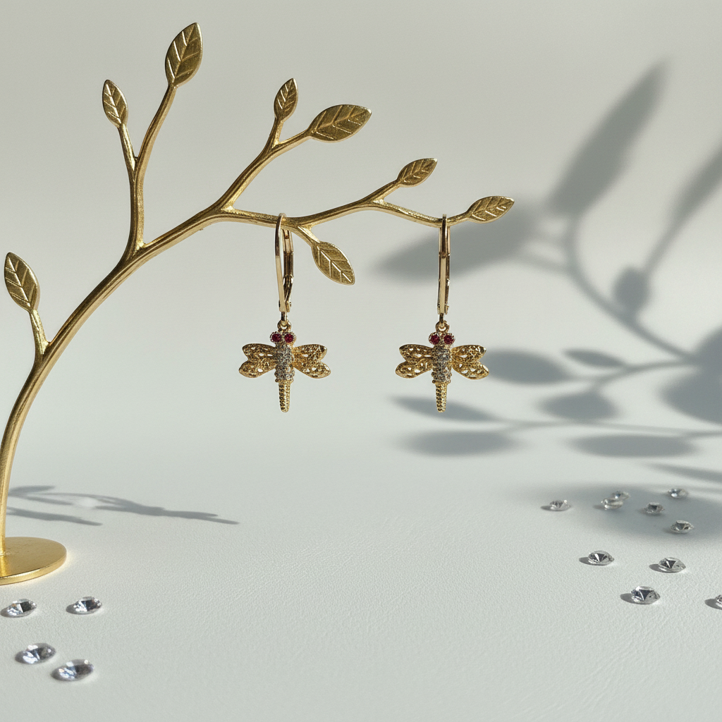 Both dragonfly leverback finishes in gold — spirit animal jewelry for transformation
