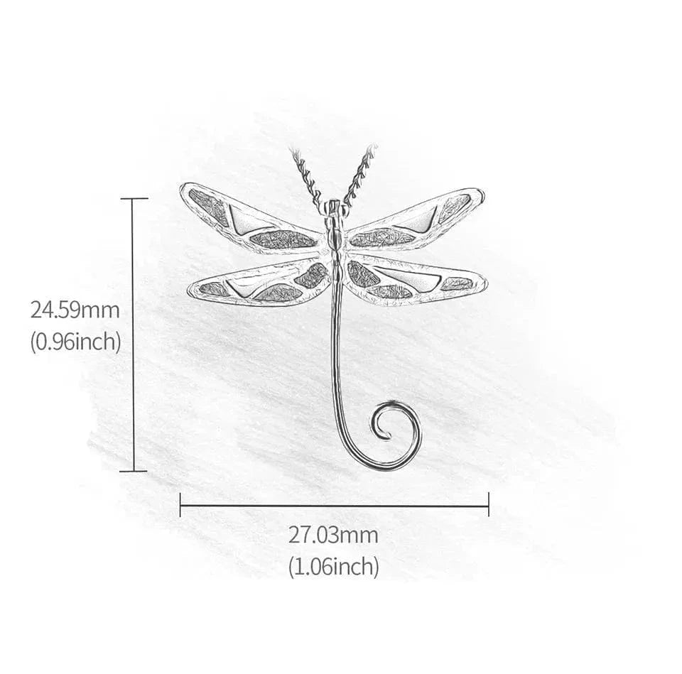 Dragonfly-shaped pendant with dimensions on a white background