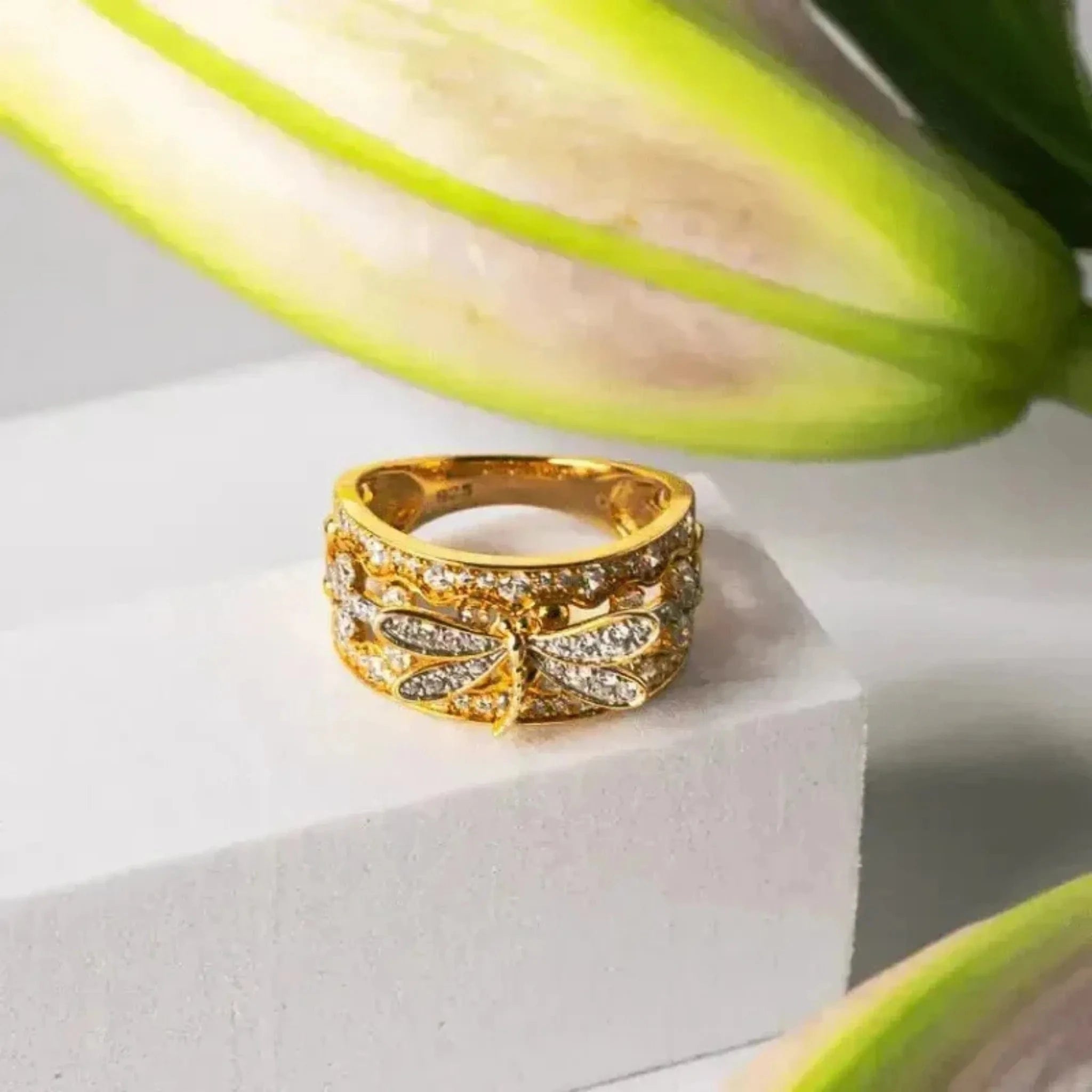 gold dragonfly ring size 