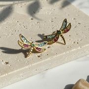 Hand-painted resin dragonfly stud earrings in gold — spirit animal jewelry for transformation