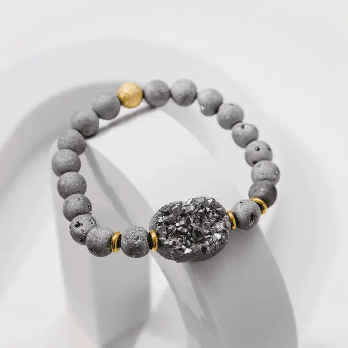 Druzy Grey RAW Crystal Stretch Bracelet - Mystic Soul Jewelry