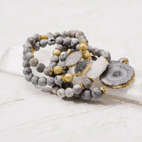 Druzy Grey Stretch Bracelet - Mystic Soul Jewelry