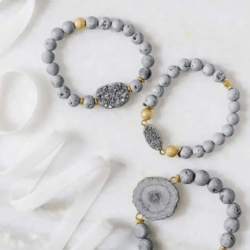 Druzy Grey Stretch Bracelet - Mystic Soul Jewelry