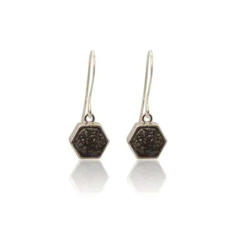 Druzy Hex Black Agate Earrings - Mystic Soul Jewelry