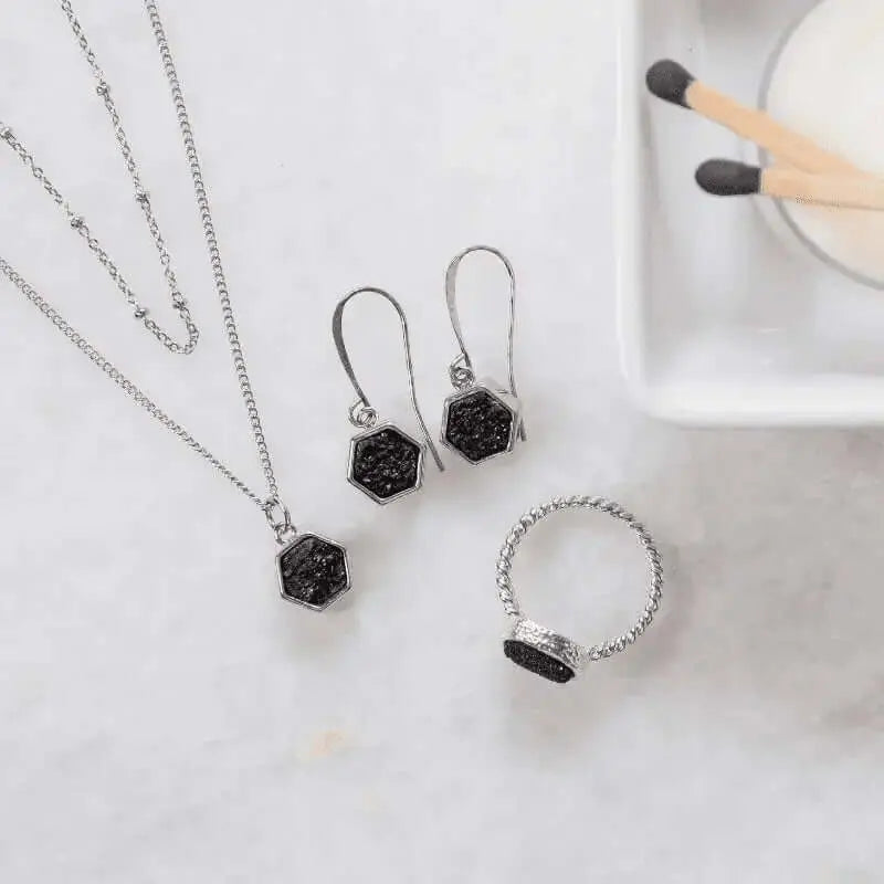 Druzy Hex Black Agate Earrings - Mystic Soul Jewelry