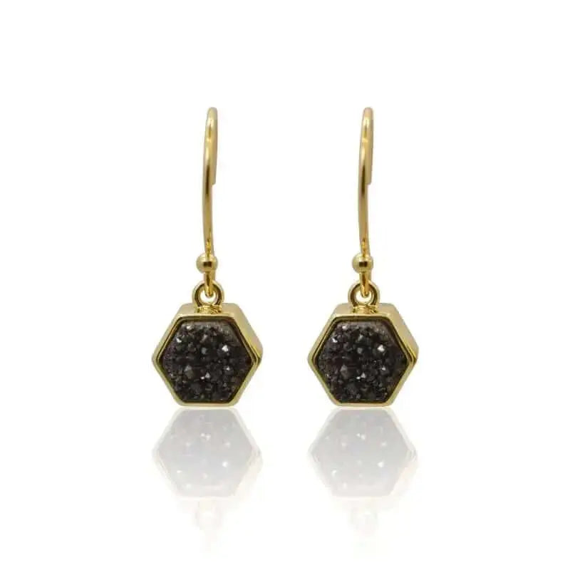 Druzy Hex Black Agate Earrings - Mystic Soul Jewelry