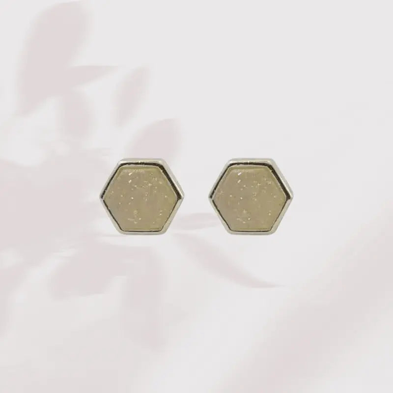 Druzy Hex White Crystal Studs - Mystic Soul Jewelry