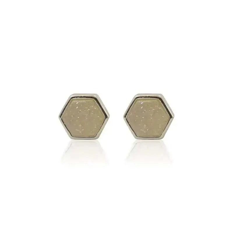 Druzy Hex White Crystal Studs - Mystic Soul Jewelry