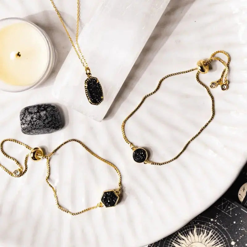 Druzy Oval Black Agate Crystal Necklace - Mystic Soul Jewelry