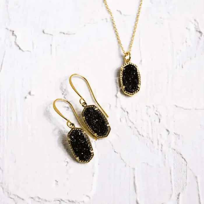 Druzy Oval Black Agate Crystal Necklace - Mystic Soul Jewelry