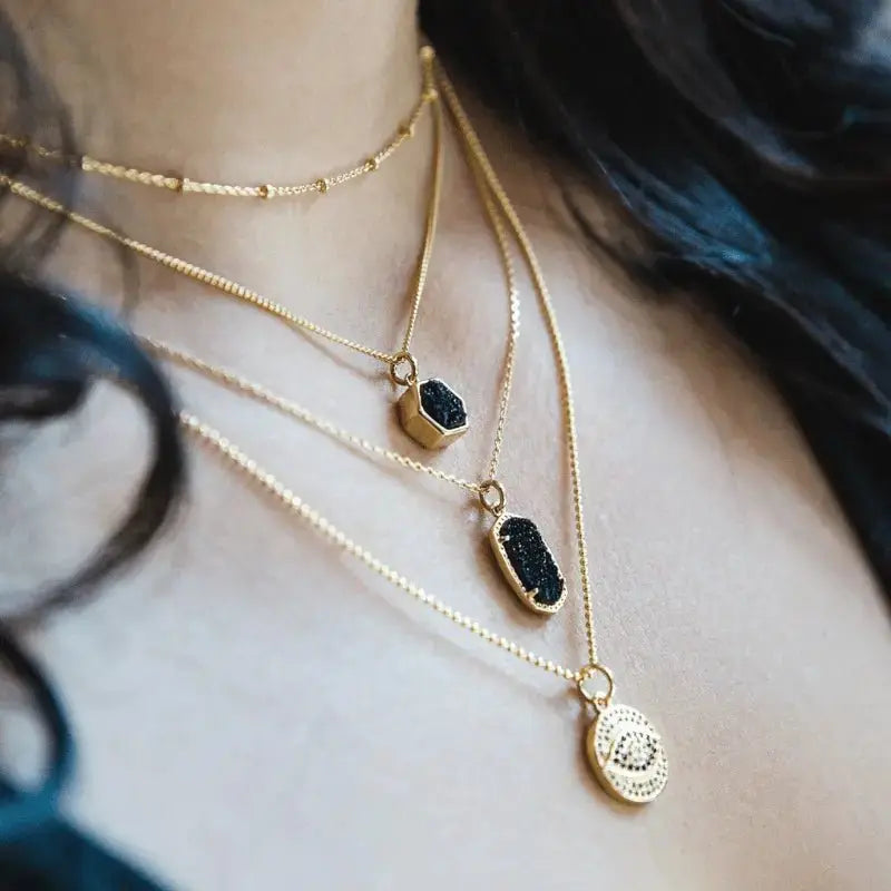 Druzy Oval Black Agate Crystal Necklace - Mystic Soul Jewelry