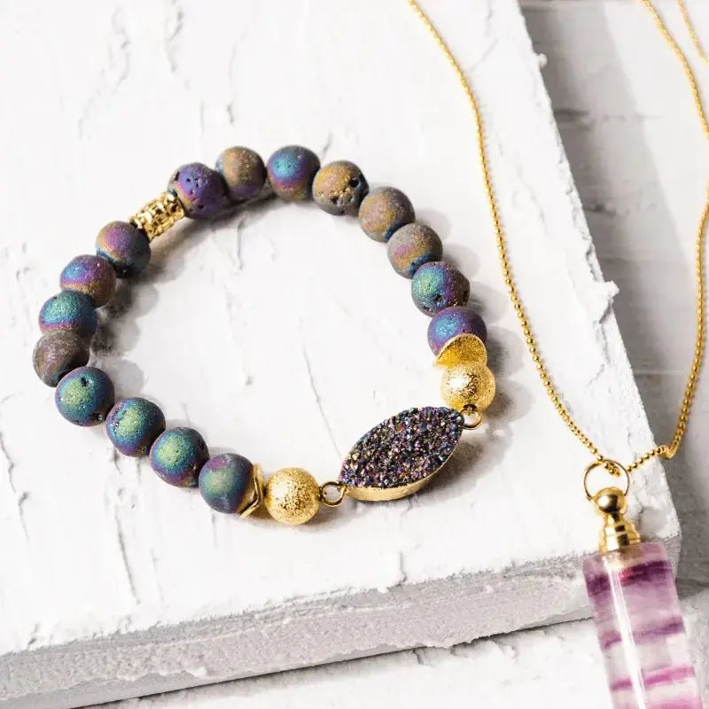 Druzy Purple Stretch Bracelet - Mystic Soul Jewelry
