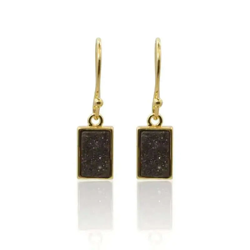 Druzy Rectangle Black Agate Earrings - Mystic Soul Jewelry