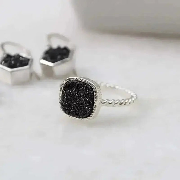 Druzy Ring - Black Agate - Mystic Soul Jewelry