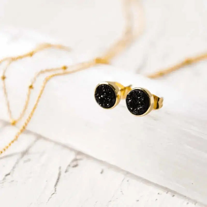 Druzy Round Black Studs - Mystic Soul Jewelry