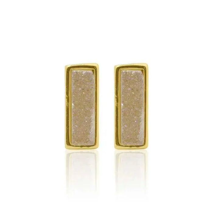 Druzy Stud Earrings - Rectangle White with Gold - Mystic Soul Jewelry