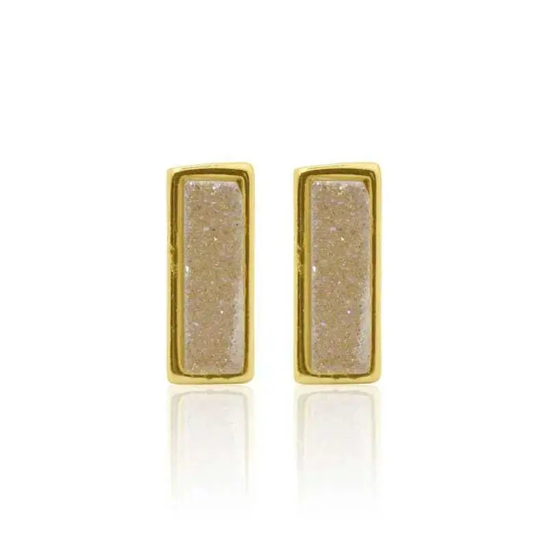 Druzy Stud Earrings - Rectangle White with Gold - Mystic Soul Jewelry