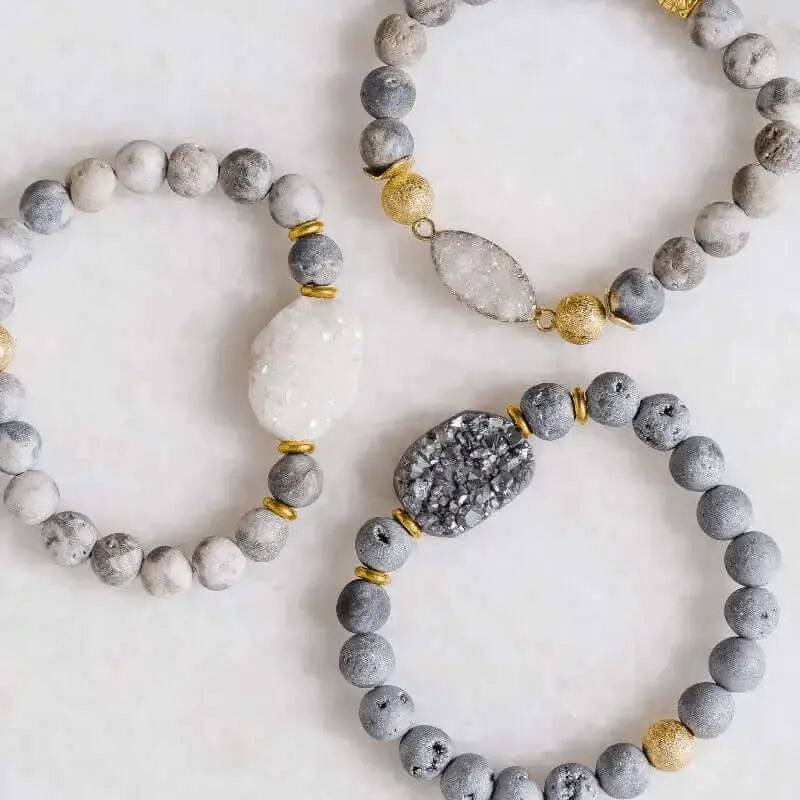 Druzy White Stretch Bracelet - Mystic Soul Jewelry