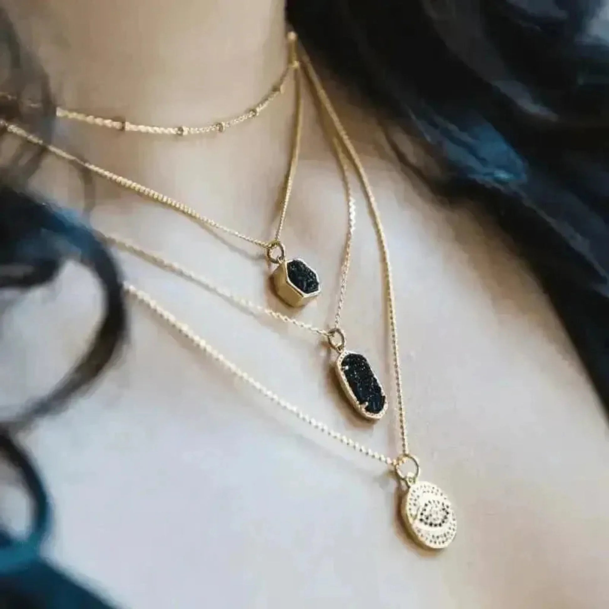druzy black layered necklaces