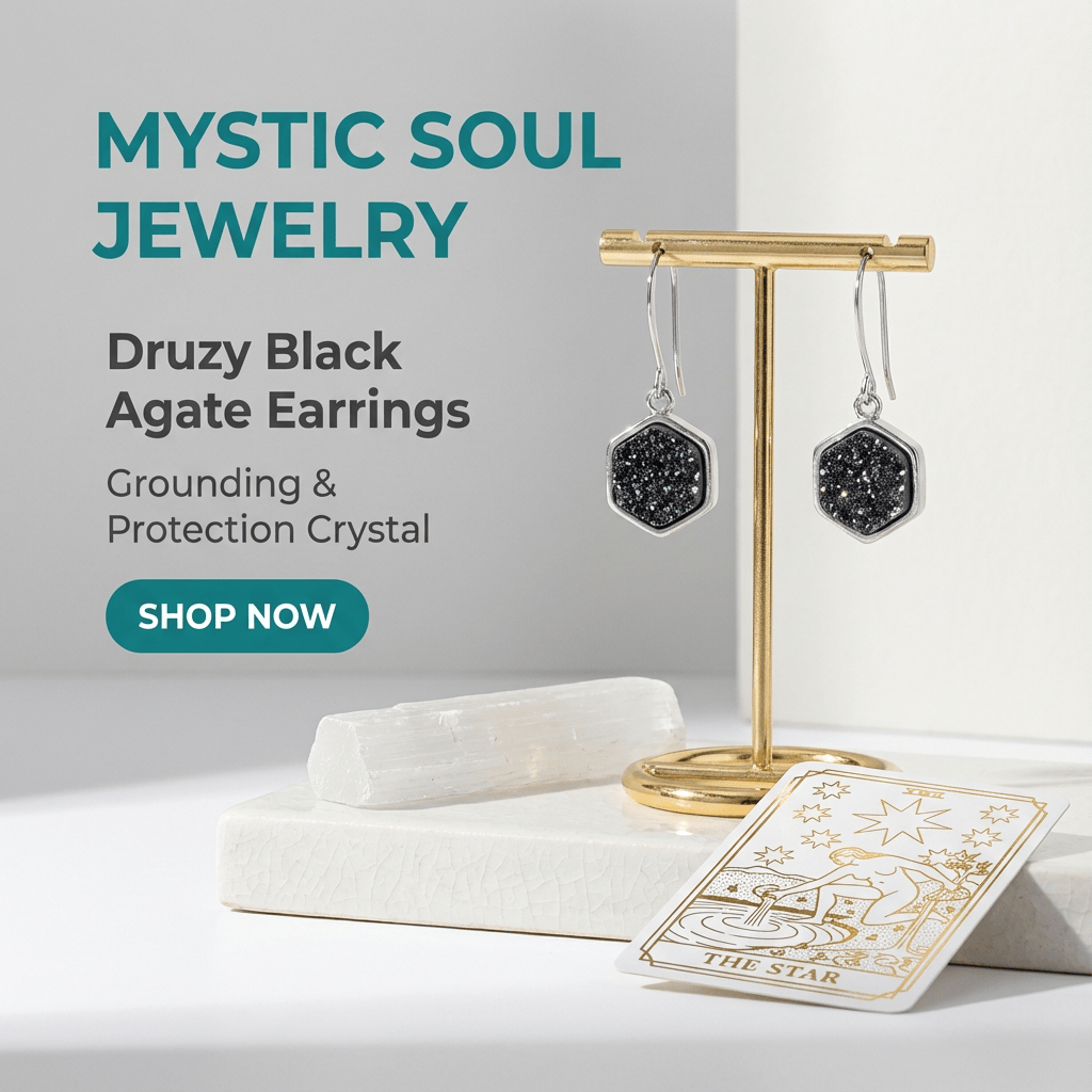 Druzy Black Agate Earrings | Grounding Protection | Crystal Sparkle