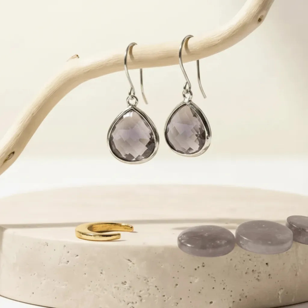 Dusk Elegant twilight glass drop earrings in silver on shepherd's hook earwire