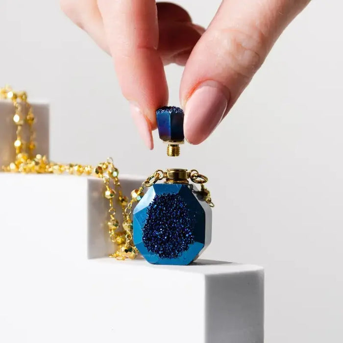 Electric Blue Druzy Vial Necklace - Mystic Soul Jewelry
