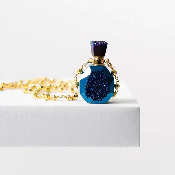 Electric Blue Druzy Vial Necklace - Mystic Soul Jewelry