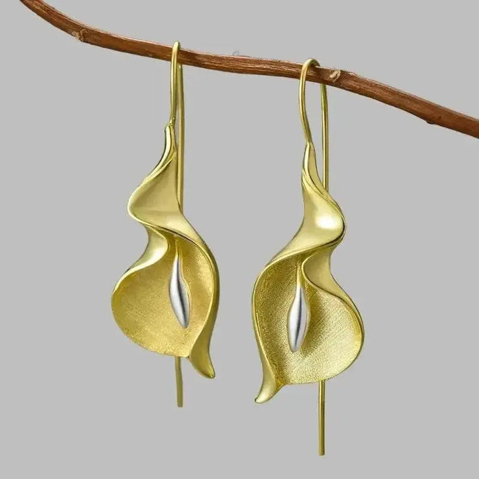 Elegant Calla Lily Flower Earrings - Gold Plated Sterling Silver - Mystic Soul Jewelry
