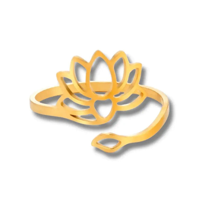 Elegant Gold Adjustable Lotus Flower Ring - Perfect Fit Flexibility & Style - Mystic Soul Jewelry
