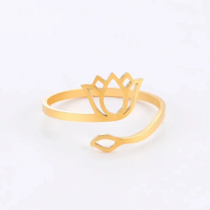Elegant Gold Adjustable Lotus Flower Ring - Perfect Fit Flexibility & Style - Mystic Soul Jewelry
