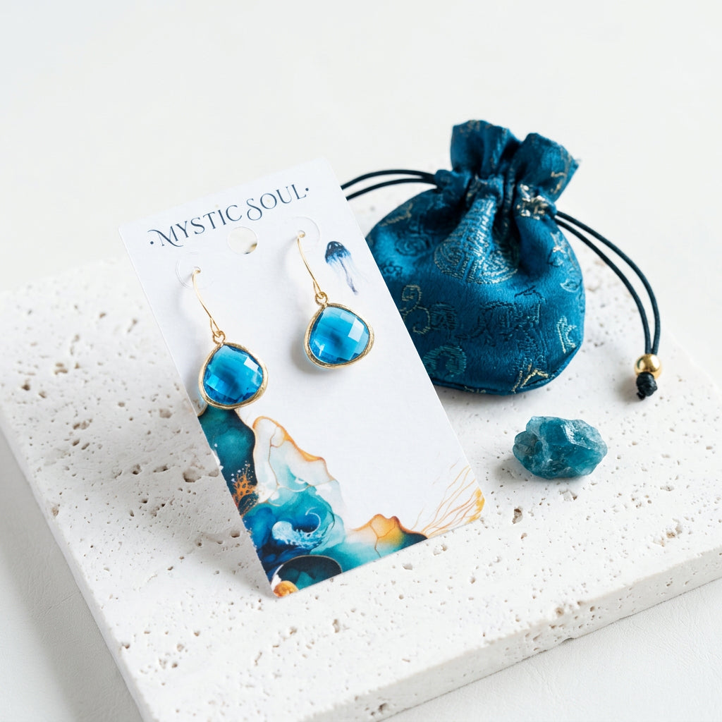 Capri blue glass pebble drop earrings on shepherd's hooks with blue gift pouch