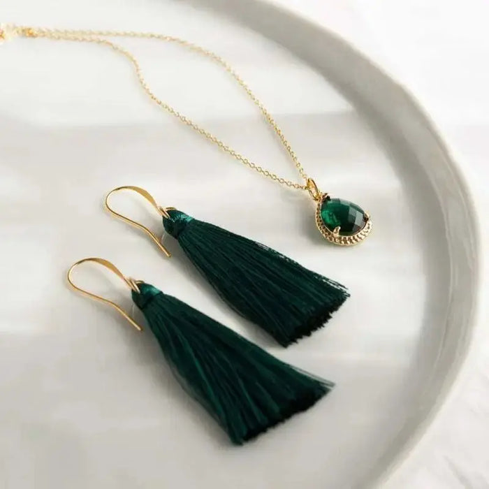 Emerald Green Tassel Earrings - Mystic Soul Jewelry