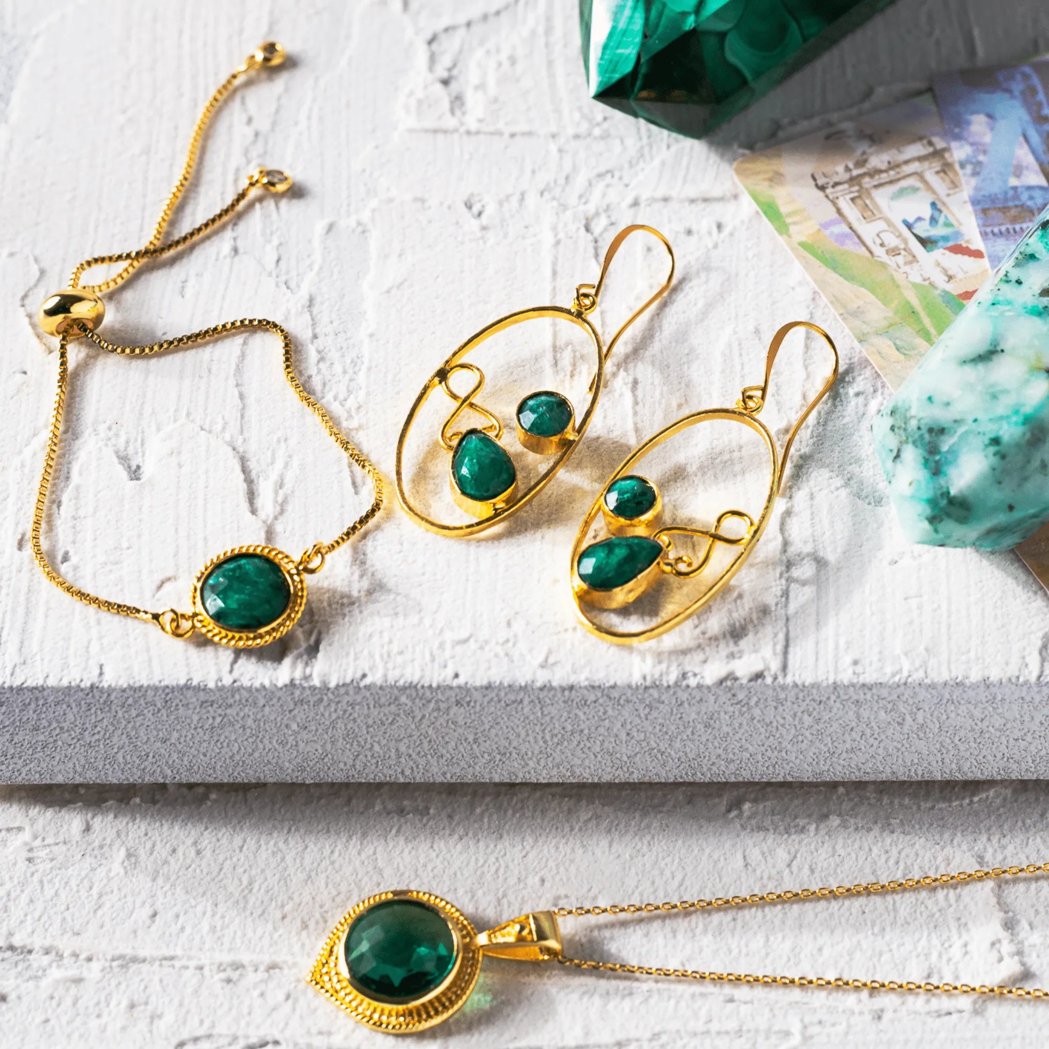 emerald green necklace earrings and bracelet