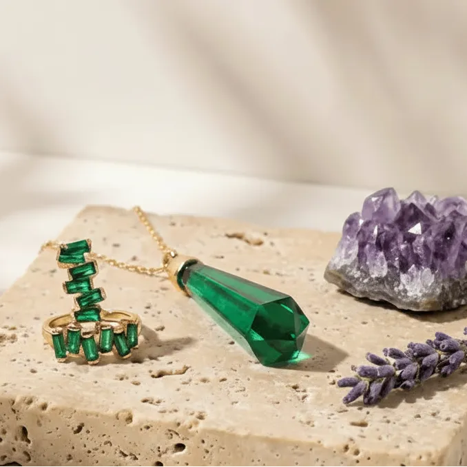 emerald green pendulum necklace gold