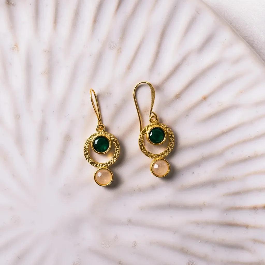Emerald and moonstone drop earrings, May birthstone jewelry