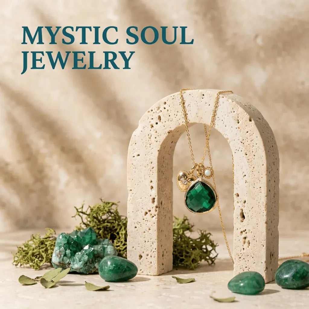 emerald gold charm necklace heart opal