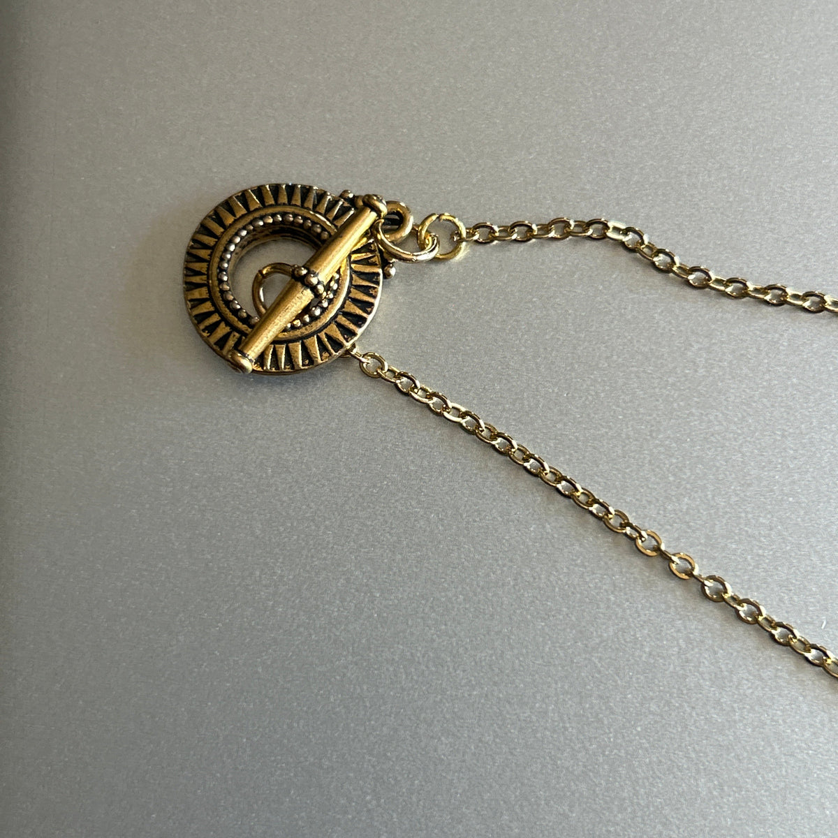 Medallion toggle clasp gold plated — etched agate dzi-style necklace for grounding