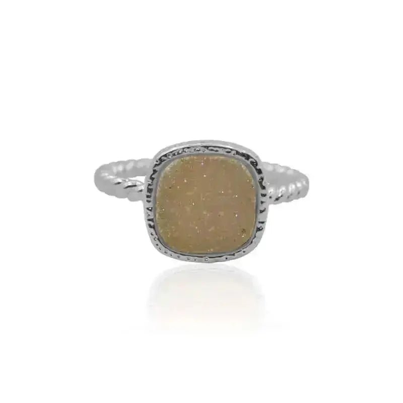 Ethereal Glow White Druzy Ring – Unique Metallic Sheen in Gold or Silver - Mystic Soul Jewelry