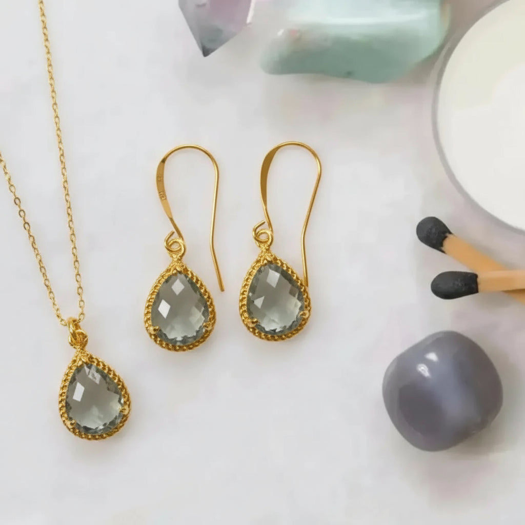 grey silver earring necklace