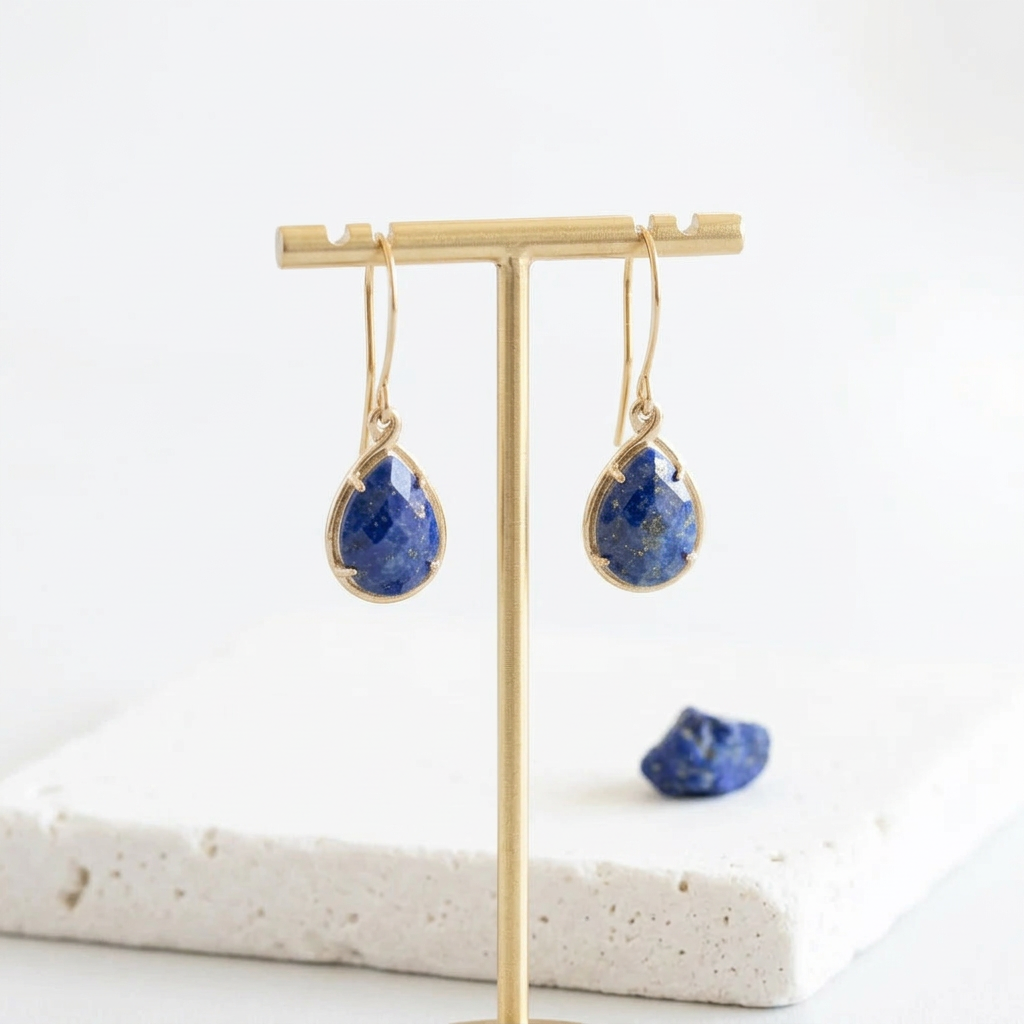 Gold Exquisite teardrop earrings in faux lapis blue glass
