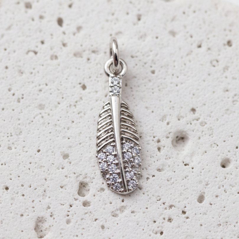 Silver plated feather charm for crystal bracelets — symbol of freedom and lightness
