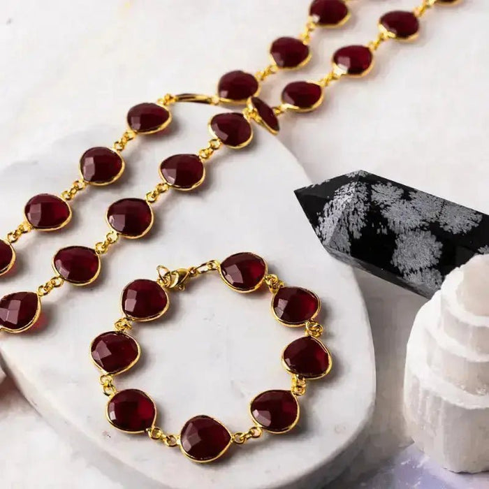 Faceted Garnet Gemstone Bracelet | Luxe Gold - Plated Bracelet - Mystic Soul Jewelry