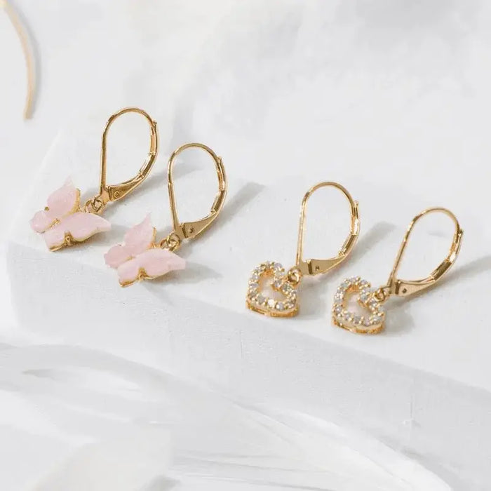 Gold Butterfly Earrings - Black or Pink - Mystic Soul Jewelry