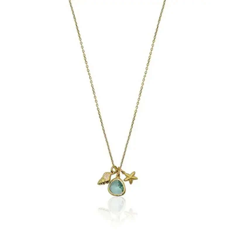 Gold Necklace with Blue Shell Pendant - Mystic Soul Jewelry